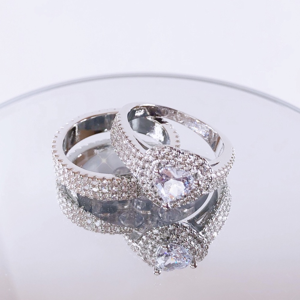 S925 luxury heart shape ring set